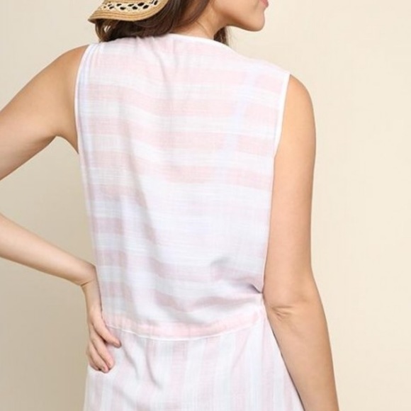 Pink Striped Sleeveless Draped Lapel Vest - Picture 3 of 5